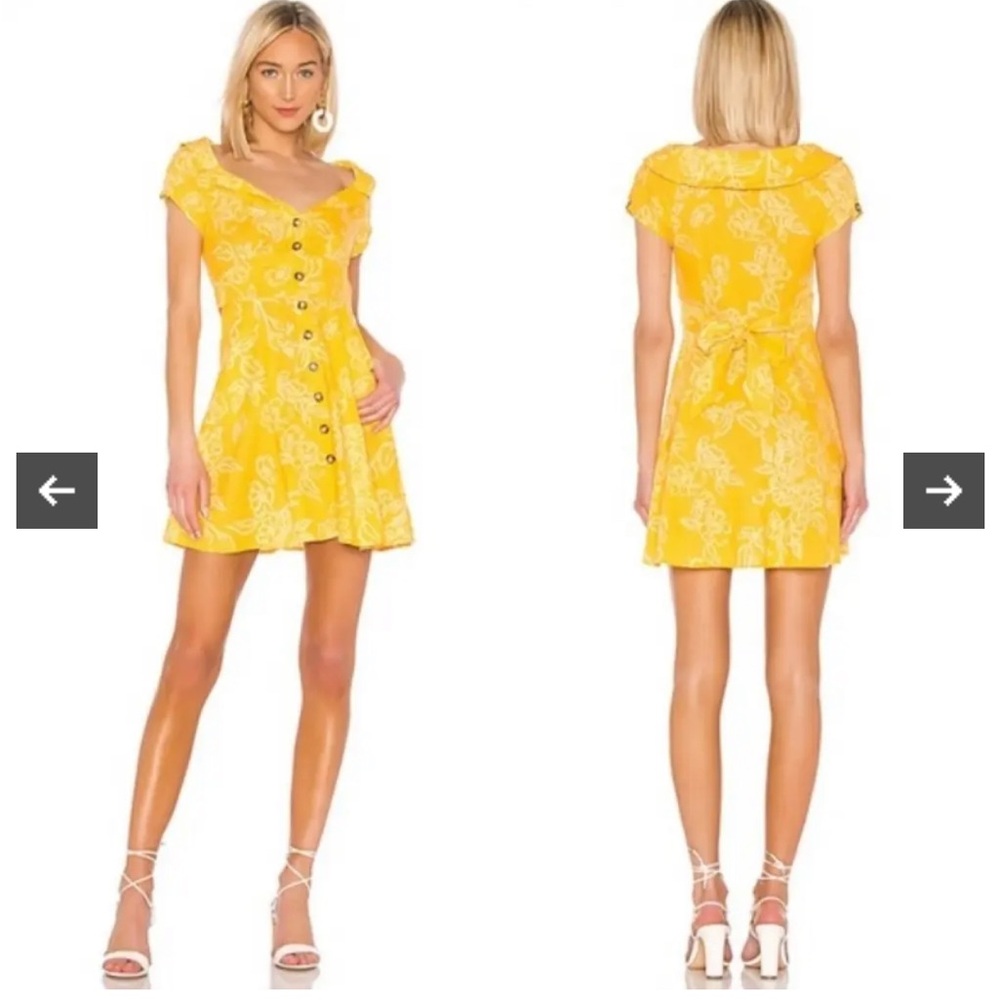 Free People Marigold Yellow Floral Collared Linen Mini Dress